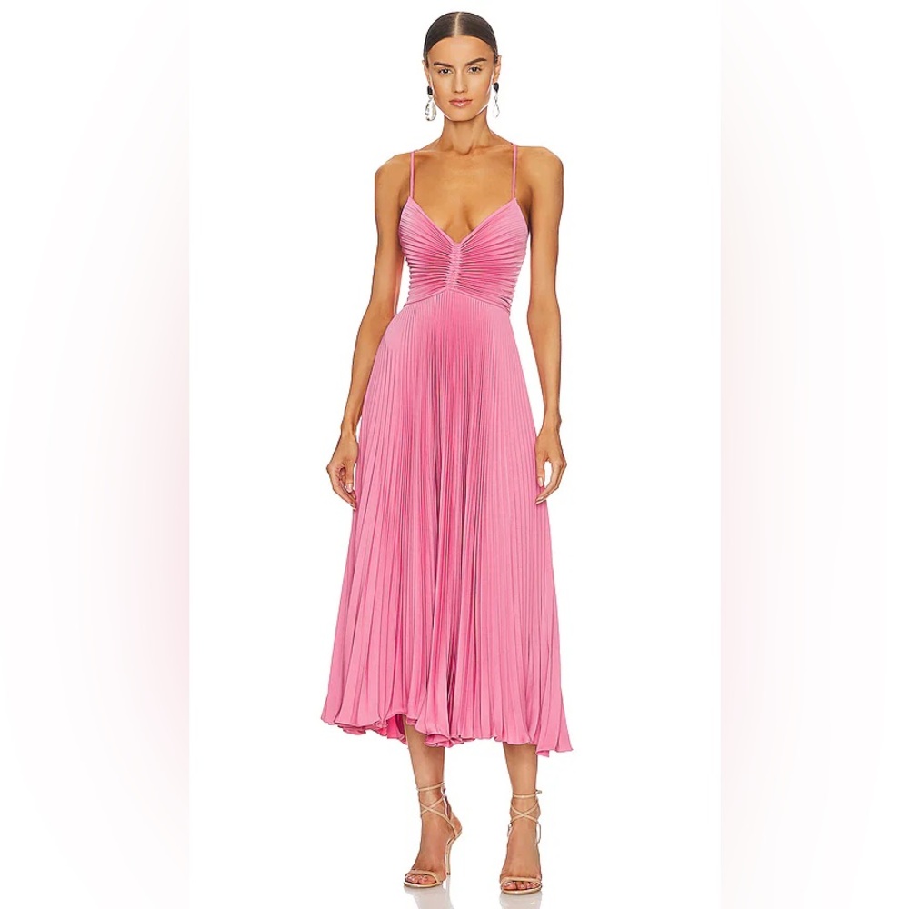 ALC Gemini Pink Pleated Maxi Dress with Bow Back